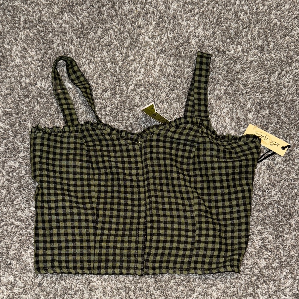 Stylish Black and Green Checkered Women's Top